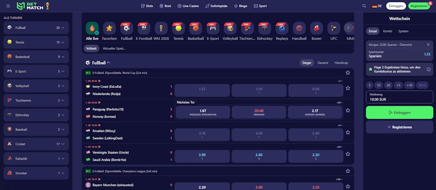 BetMatch Live Wetten