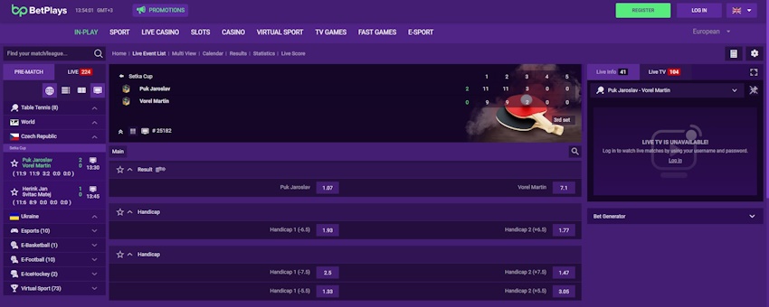 BetPlays élő fogadás