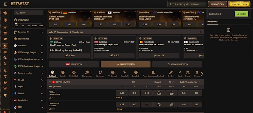 BetWest Sportwetten Schweiz