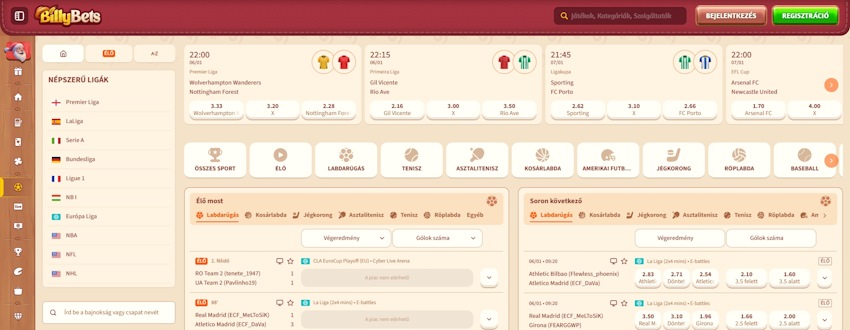 BillyBets sportfogadás Magyarországon