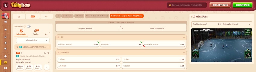 BillyBets élő fogadás