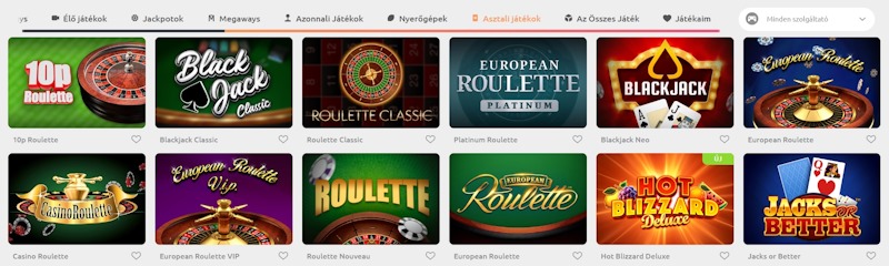Cadoola kaszinó asztali játékok
