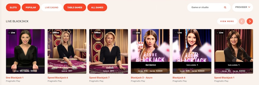KoiCasino élő blackjack játékok