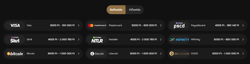 MrPunter fizetési módok