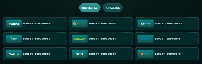 Playio fizetési lehetőségek