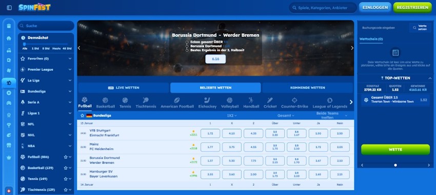 Spinfest Sportwetten Schweiz