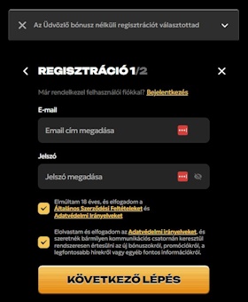 Spinsy regisztrációs űrlap