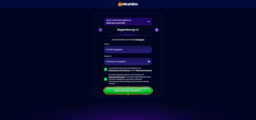WishWin Registrierung