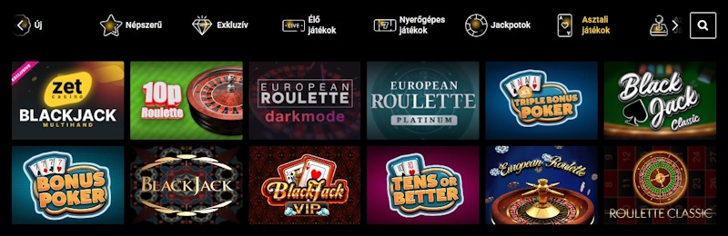 ZetCasino asztali játékok